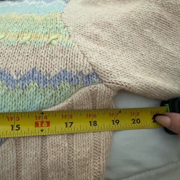 Vintage Pastel Grandma Hand Knit Geometric Striped Cardigan Button Up Sweater LG - Picture 9 of 16